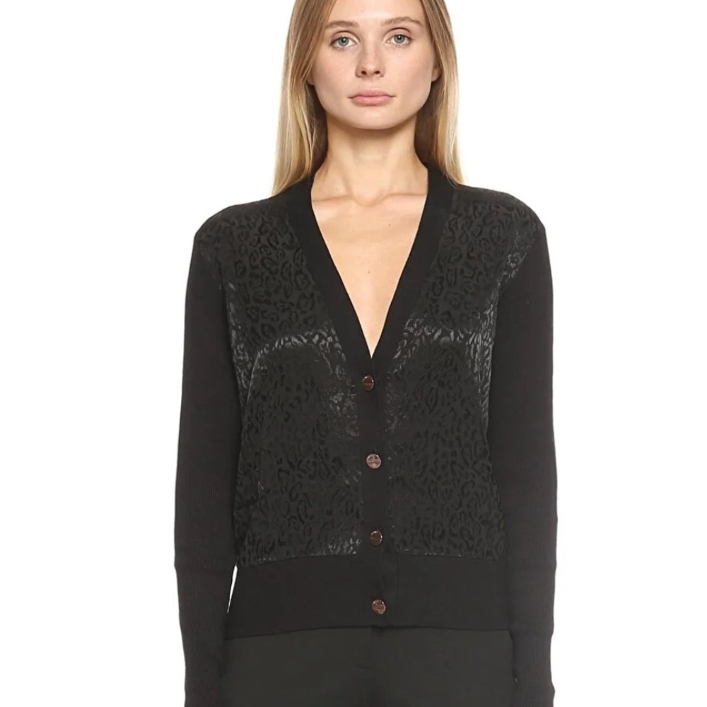 Ted Baker Women Long Sleeve Cardigan Sweater Leopard Print